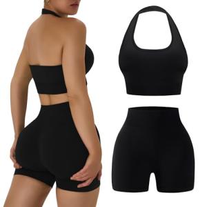 OLCHEE Women's Backless Sports Bra & Booty Shorts Set