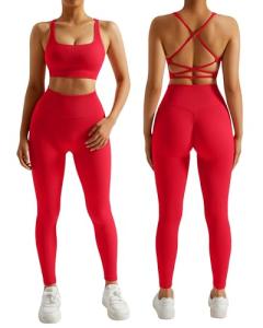 Ribbed 2-Piece Women’s Yoga Set - Red
