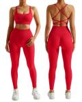 Ribbed 2-Piece Women’s Yoga Set - Red