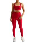 Ribbed 2-Piece Women’s Yoga Set - Red