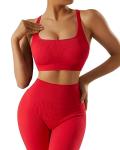 Ribbed 2-Piece Women’s Yoga Set - Red
