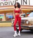 Ribbed 2-Piece Women’s Yoga Set - Red