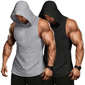 COOFANDY Men's 2 Pack Sleeveless Workout Hoodies