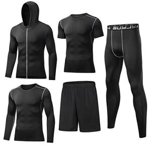 BUYJYA 5-Piece Men's Athletic Gym Outfit Set