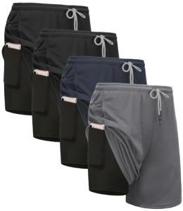 Kinglaman 4 Pack Men's 2-in-1 Workout Shorts