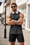 Men's Sleeveless Workout Hoodie Tank - Dark Grey