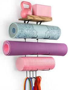 Yoga Mat Wall Mount Organizer with Hooks