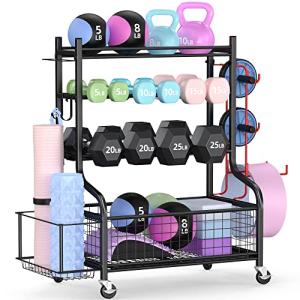 PLKOW Dumbbell Weight Rack with Wheels and Hooks