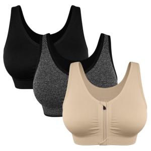 Women's Zip Front Wirefree Sports Bra for Recovery