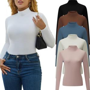 5 Pack Women's Long Sleeve Turtleneck Workout Tees