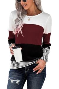 Women's Long Sleeve Casual Tunic Top - Wine Red