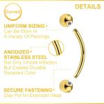 Tiny Gold Curved Surgical Steel Piercing Jewelry Set