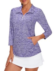 Purple 3/4 Sleeve Golf Shirt for Women