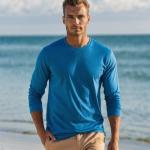 Men's Long Sleeve Gym Shirt - Waterfall Blue