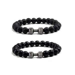 Black Lava Stone Dumbbell Bracelet for Fitness