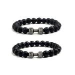 Black Lava Stone Dumbbell Bracelet for Fitness