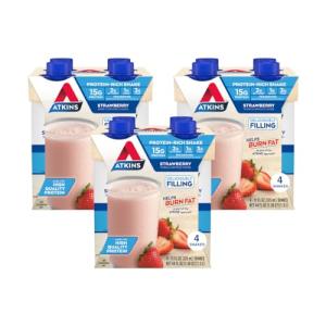Atkins Strawberry Protein Shake, Keto-Friendly, 12 Count