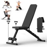 Adjustable Weight Bench for Home Gym Dumbbell Exercise, 600LBS Stable Incline Decline Flat Bench for Full Body Workout, Foldable Workout Bench with Resistance Bands for Bench Press Strength Training