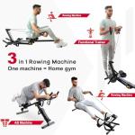 Tousains 3 in 1 Foldable Rowing Machine, AB Machine with 3 Level Angle & Led Monitor, Multi-Functional Rower Fitness Equipment Home Gym Full Body Fitness Machine