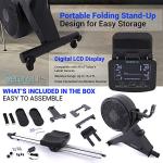 SereneLife Exercise Folding Rowing Machines Magnetic - 16Level Magnetic & Air Resistance Rowing Machine, Foldable Travel Portable Rower Fitness Machine with Bluetooth, LCD, App Compatible