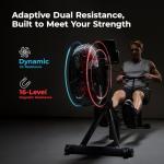 Sunny Health & Fitness Premium Smart Air & Magnetic Resistance Rowing Machine, Foldable Long Silding Rail Exercise Rower for Home Training, Free SunnyFit App Connection