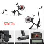 Sunny Health & Fitness Premium Smart Air & Magnetic Resistance Rowing Machine, Foldable Long Silding Rail Exercise Rower for Home Training, Free SunnyFit App Connection