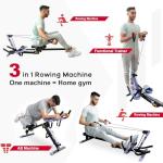 Tousains 3 in 1 Foldable Rowing Machine, AB Machine with 3 Level Angle & Led Monitor, Multi-Functional Rower Fitness Equipment Home Gym Full Body Fitness Machine(Blue)