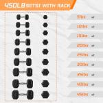 5-50 lbs Hex Dumbbell Weight Set With Rack for Home Outdoor Gyms 6-10 Pair Rubber Exercise & Fitness Nonslip Handle Dumbbells and Storage Rack Hold 350/450/550 Pounds