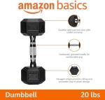 Amazon Basics Rubber Hex Dumbbell Hand Weight, 20 Pounds, Single, Black