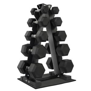 Fitvids Dumbbell Set with Rack, Rubber Coated Hex Dumbbell Weights in 150lbs, 5, 10, 15, 20, 25lbs Pair, Black