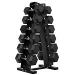 HANDBODE 225 lb Dumbbell Set Rubber Encased Hex Dumbbell Free Weights Dumbbells Home Weight Set with 6-Tier A-Frame Dumbbells Rack