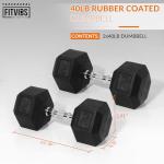 Fitvids Hex Dumbbells Rubber Coated Hand Weights Pairs for Exercises and Fitness, 40 LB Pair