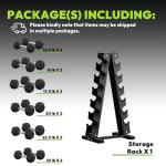 HANDBODE 225 lb Dumbbell Set Rubber Encased Hex Dumbbell Free Weights Dumbbells Home Weight Set with 6-Tier A-Frame Dumbbells Rack