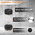 Fitvids Hex Dumbbells Rubber Coated Hand Weights Pairs for Exercises and Fitness, 40 LB Pair