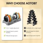 AOTOB 55 lbs (Pair) Adjustable Colorful Dumbbell Set, Dumbbells Adjust Weight with Anti-Slip Fast Adjust Turning Handle, Dumbbell Sets Adjusted for Men and Women, Dumbbells Pair for Home Gym Exercise