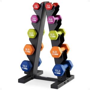 HolaHatha Neoprene Dumbbell Weights Set w/ Rack, Home Gym Equipment, 56 Lbs, Multicolor - Portable Weighted Exercise Dumbbells for Fitness, Training, and Lifting Workouts
