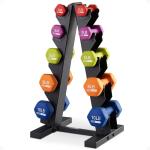 HolaHatha Neoprene Dumbbell Weights Set w/ Rack, Home Gym Equipment, 56 Lbs, Multicolor - Portable Weighted Exercise Dumbbells for Fitness, Training, and Lifting Workouts