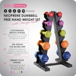 HolaHatha Neoprene Dumbbell Weights Set w/ Rack, Home Gym Equipment, 56 Lbs, Multicolor - Portable Weighted Exercise Dumbbells for Fitness, Training, and Lifting Workouts