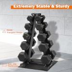 Fitvids Dumbbell Set with Rack, Rubber Coated Hex Dumbbell Weights in 150lbs, 5, 10, 15, 20, 25lbs Pair, Black