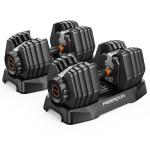 FEIERDUN Adjustable Dumbbell Set,5-52.5lb Free Weight Dumbbells, 15 in 1, Quick Adjust Weight Set with Non-slip Handles and Tray, Dumbbells for Home Gym Exercise Strength Training, Unisex（Pair）