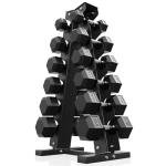 PAPABABE Dumbbell Set Rubber Encased Hex Dumbbell Free Weights Dumbbells Set Home Weight Set- 195 lb Set (Pair of 5, 12.5, 15, 17.5, 22.5, 25 lb with Rack)