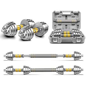 PHOEROS Adjustable Dumbbell Set - 44/66/88 LBS weights set, Dumbbell Barbell 3 in 1, Steel Dumbbells Pair with Connecting Rod for Adults Women Men Fitness Workout, Home Gym Exercise Training Equipment (44lbs)