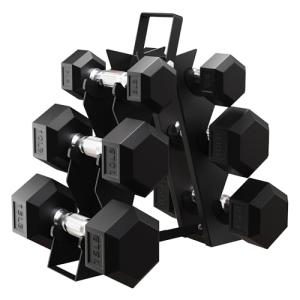 BalanceFrom Fitness Signature Alloy Steel Rubber Encased Hex Textured Dumbbell Workout Set w/Rack and 3 Pairs of 5, 10, and 15 Pound Weights, Black