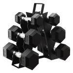 BalanceFrom Fitness Signature Alloy Steel Rubber Encased Hex Textured Dumbbell Workout Set w/Rack and 3 Pairs of 5, 10, and 15 Pound Weights, Black
