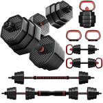 KeppiFitness Adjustable Dumbbell Set, 30/40/50/70/90 lb Weight Set with Connector Bar, 4 in 1 Workout Gear with Dumbbell, Kettlebell, Barbell, Push up Handle for Home Gym Fitness Exercise…