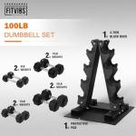 Fitvids Dumbbell Set with Rack, Rubber Coated Hex Dumbbell Weights in 100lbs, 5, 10, 15, 20lbs Pair