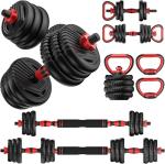 UNNMIIY Adjustable Dumbbells, 10/20/30/45/70/90lbs Free Weight Set with Connector, 4 in1 Dumbbells Set Used as Barbell, Kettlebells, Push up Stand, Fitness Exercises for Home Gym Suitable Men/Women(90LBS(45LBS PAIR))