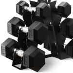 BalanceFrom Fitness Signature Alloy Steel Rubber Encased Hex Textured Dumbbell Workout Set w/Rack and 3 Pairs of 5, 10, and 15 Pound Weights, Black