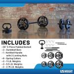 US Weight 43 Pound Adjustable Weight Set with 55" Barbell, Dumbbells, and Kettlebell Handle – Versatile Exercise Equipment for Home Gym Workouts