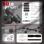 KeppiFitness Adjustable Dumbbell Set, 30/40/50/70/90 lb Weight Set with Connector Bar, 4 in 1 Workout Gear with Dumbbell, Kettlebell, Barbell, Push up Handle for Home Gym Fitness Exercise…